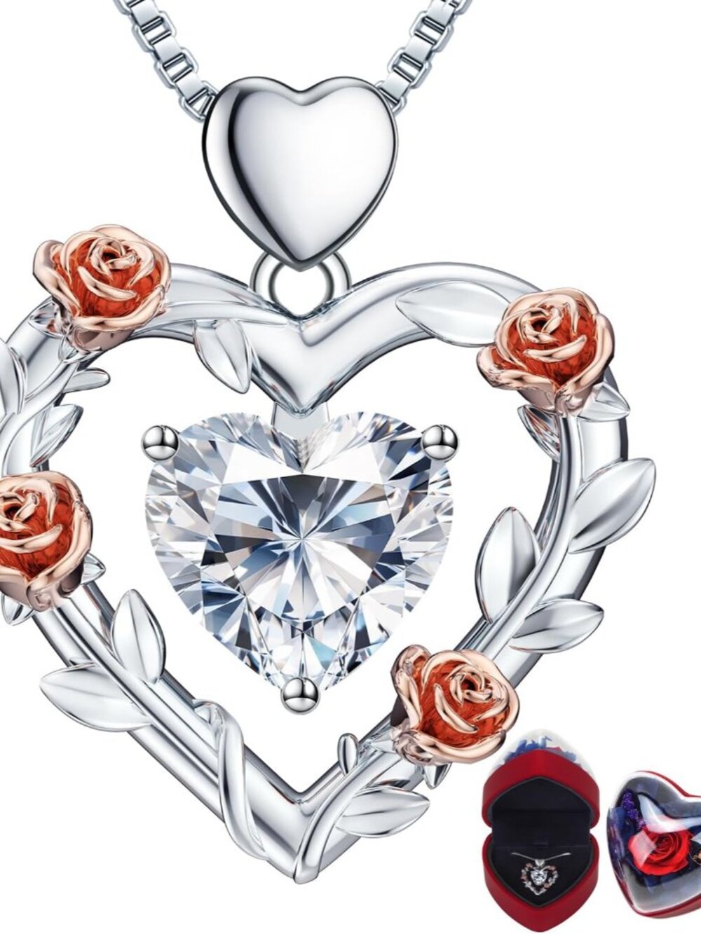 RoseLove Heart Moissanite Necklace – Romantic Gift for Her